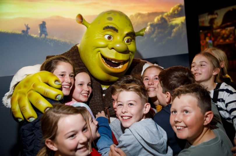 Shrek with students from Wee Waa