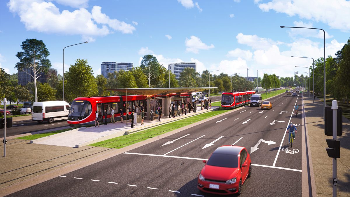 artist's impression of light rail on Commonwealth Ave