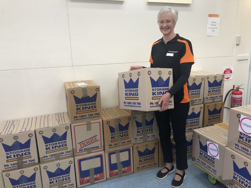 Volunteer Heather helping with food hampers from Canberra Relief Network.
