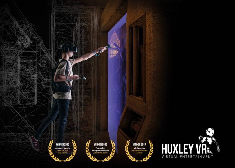 Image of person playing Huxley virtual reality game.