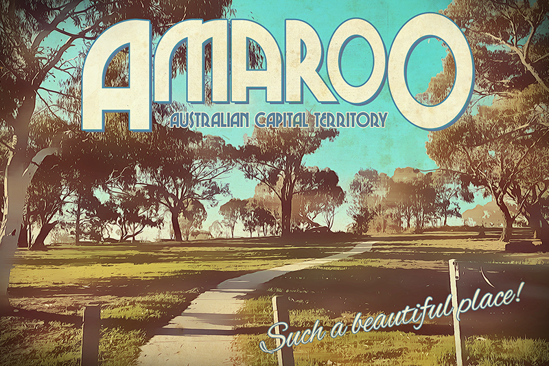 An image of a suburban park with the text 'Amaroo - Such a Beautiful Place' overlaid on top