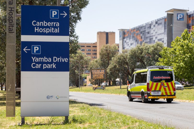 Ambulance driving towards Canberra Hospital