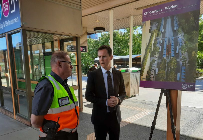 Transport and City Services Minister Chris Steel and Interchange Operations Manager Michael Scott