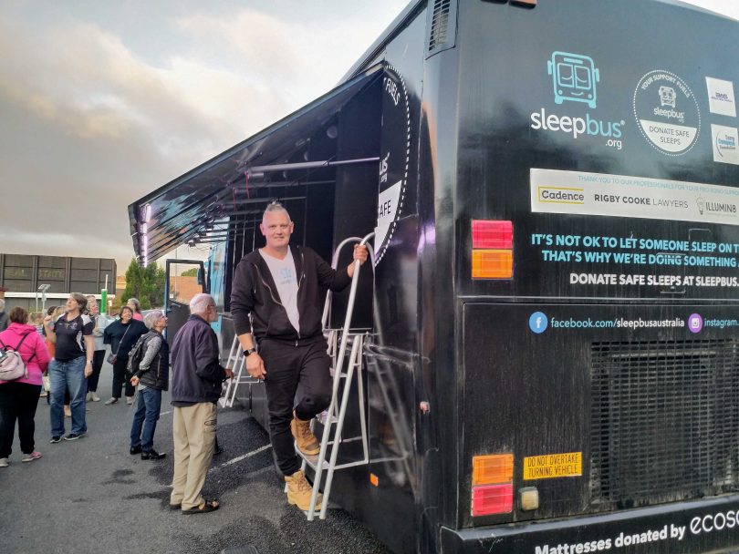 Sleepbus founder Simon Rowe at the arrival of the Queanbeyan Sleepbus