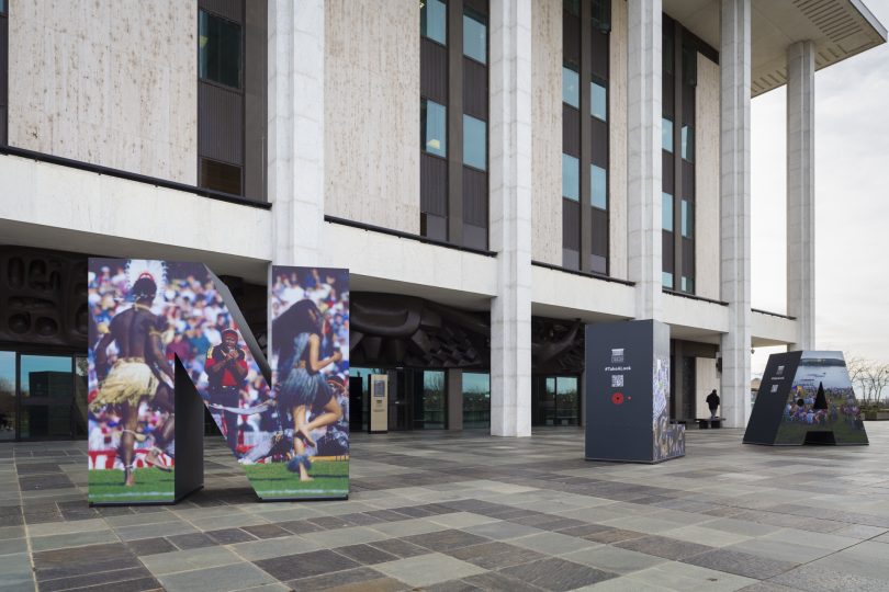 'NLA' letters installation outside National Library of Australia