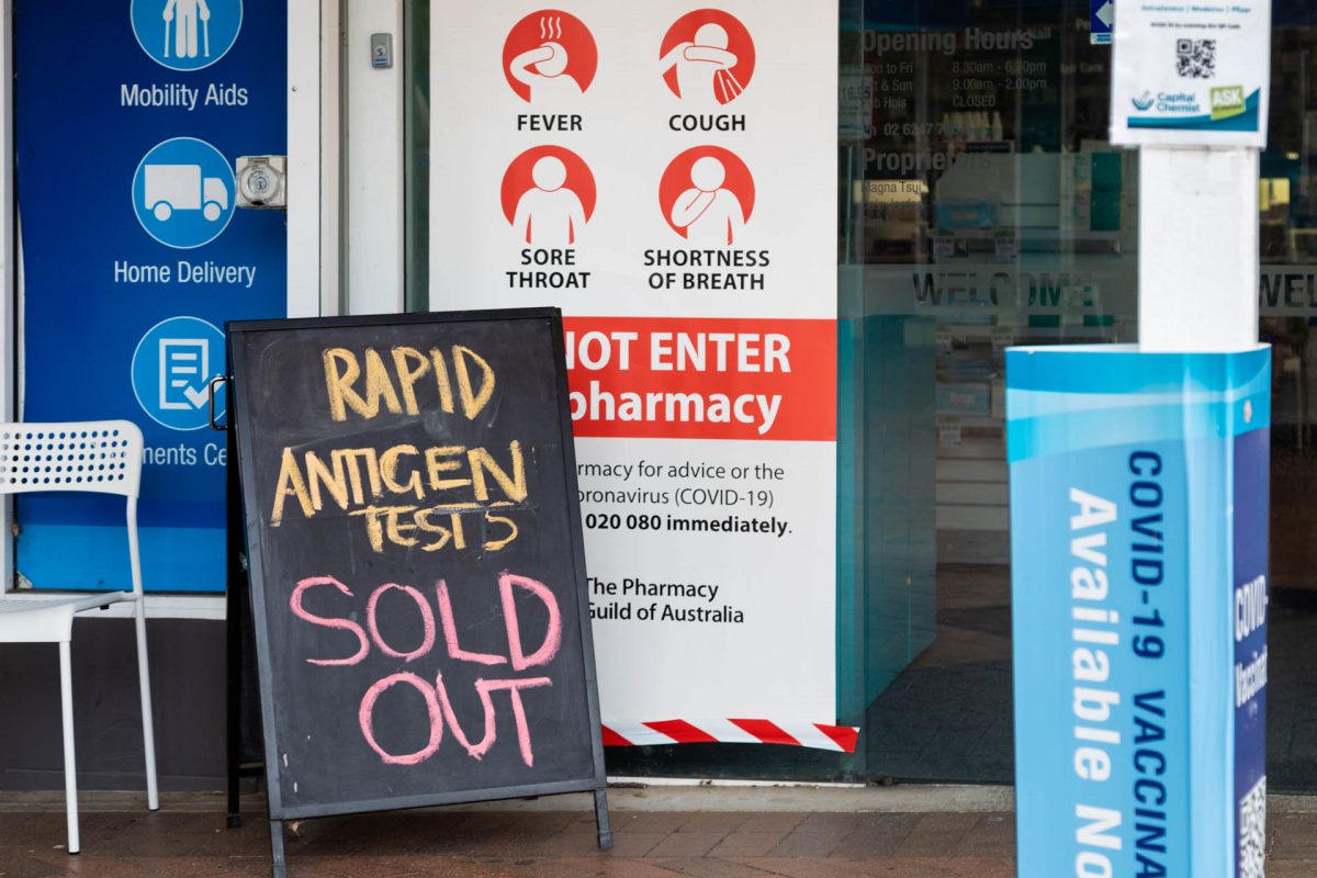 'Rapid Antigen Tests sold out' sign