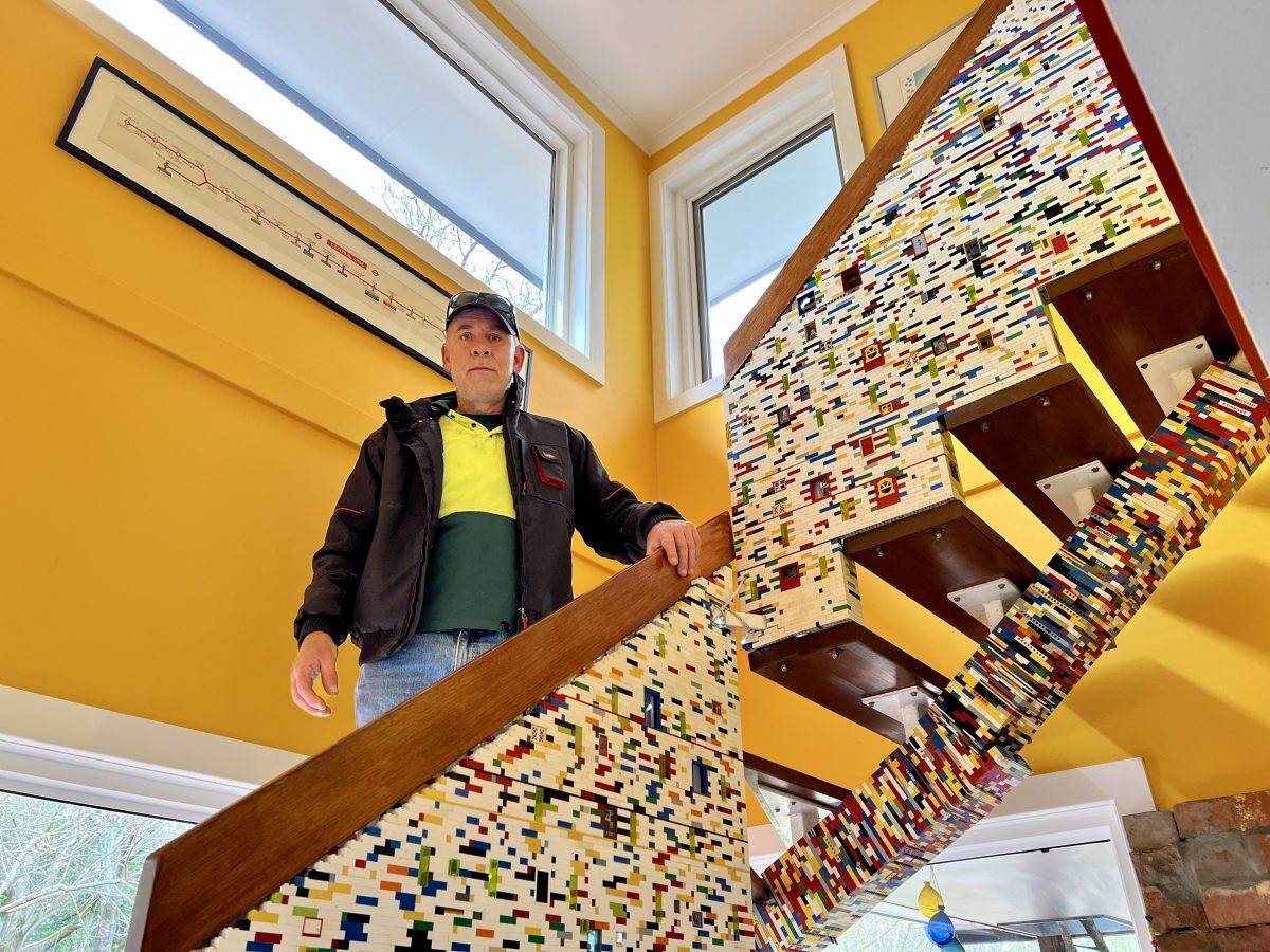 Man on Lego steps