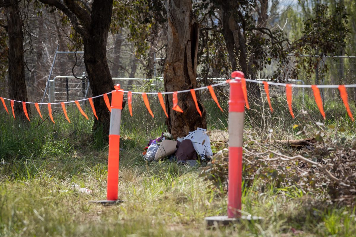 floral tribute at crash site