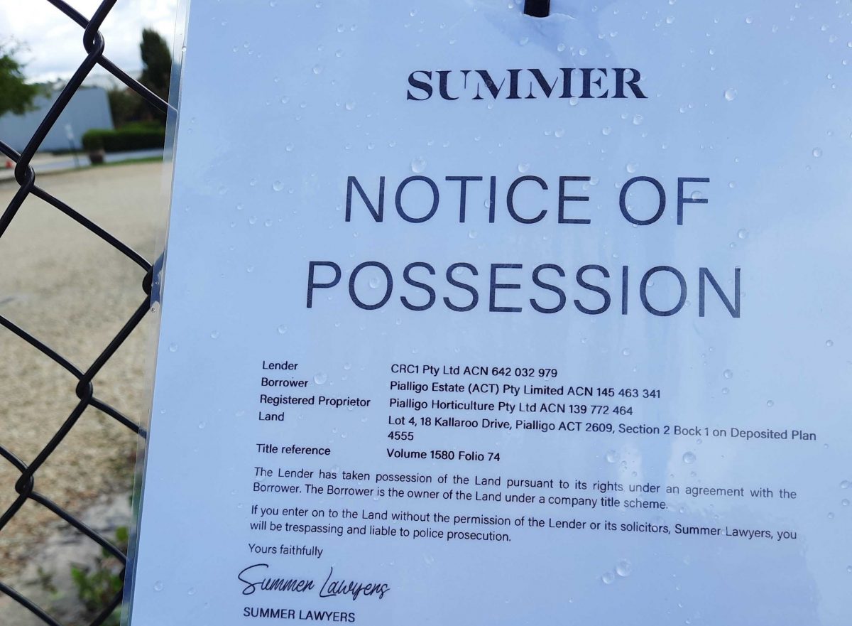 Notice of possession on Pialligo Estate fence