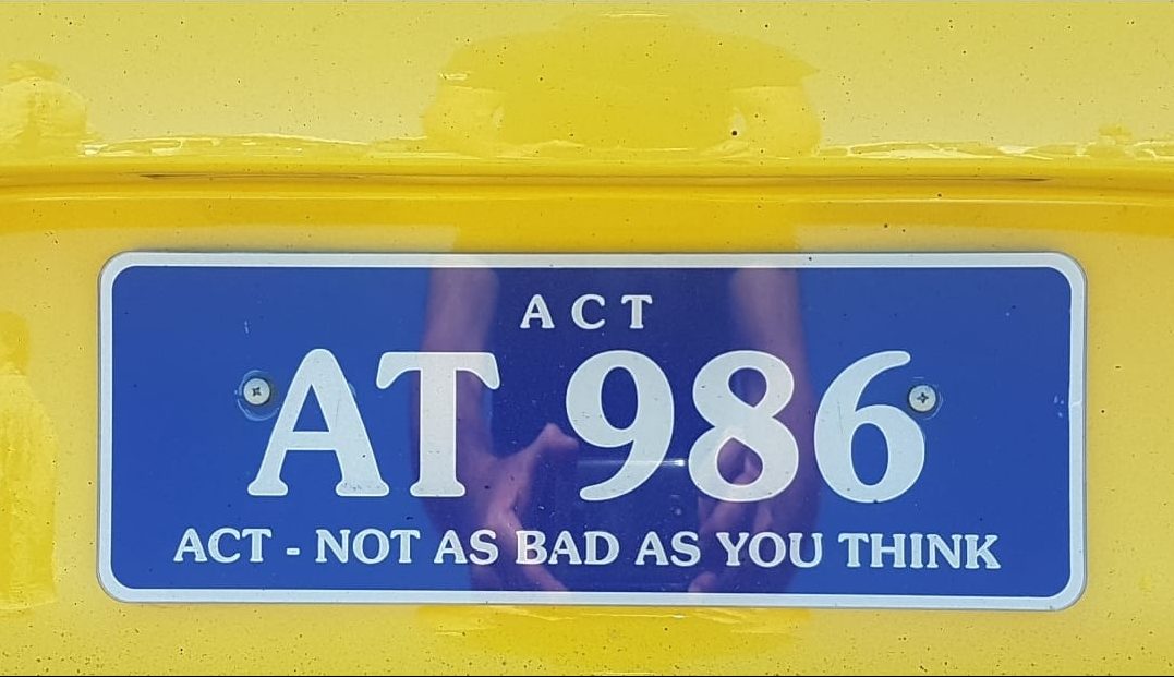 licence plate saying `ACT - not as bad as you think'