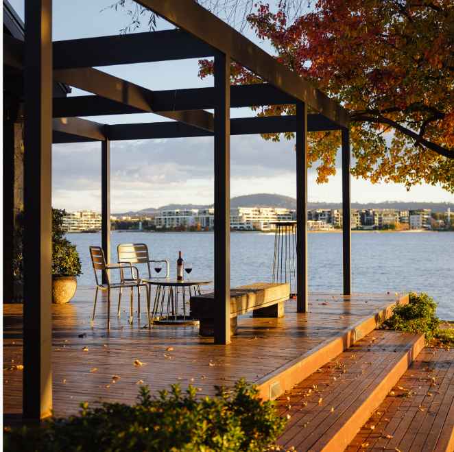 view over water at the boathouse