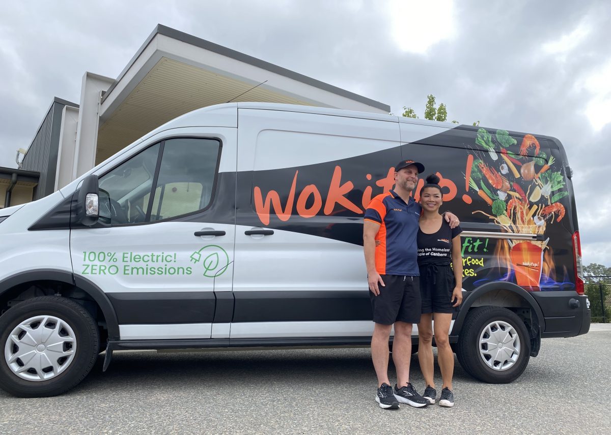 WokItUp co-founders Chris and Linda Comb and electric van