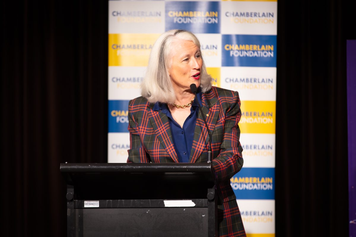 Genevieve Jacobs making a speech