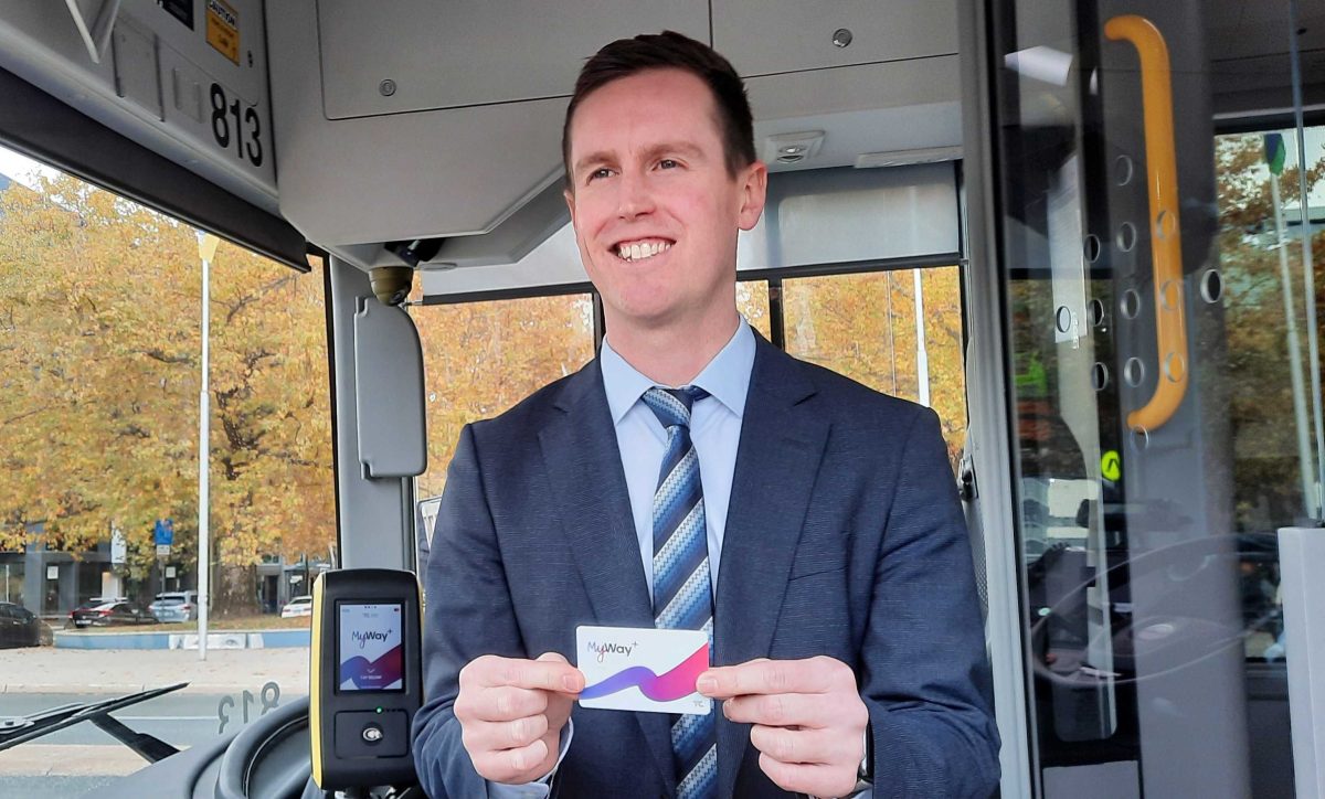 Transport Minister Chris Steel with the new MyWay+ travel card.