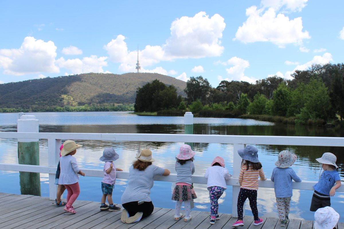 children at Lake Burley Griffin with educators