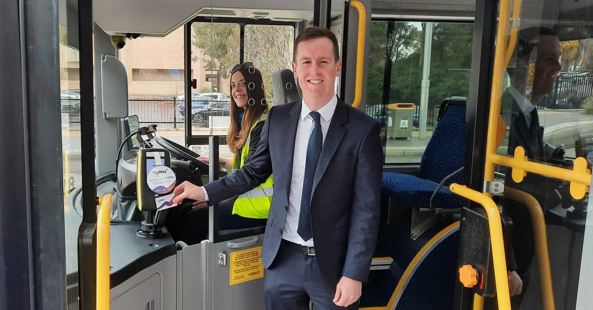 Chris Steel and bus driver in a bus