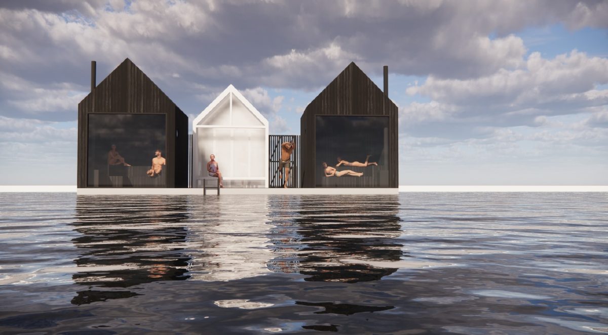 An artist's impression of the Lake Burley Griffin floating sauna