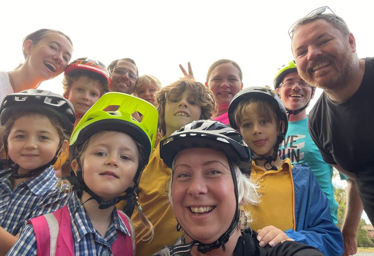 Children wearing bike helmets