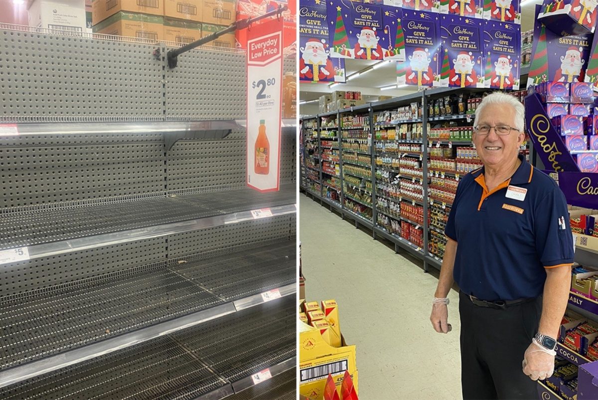 empty supermarket shelves and full shelves