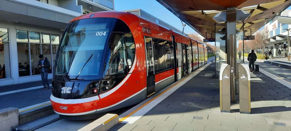 light rail vehicle at a station