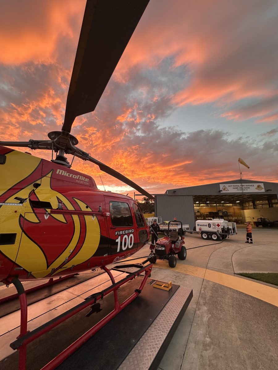 Firebird helicopter at sunset