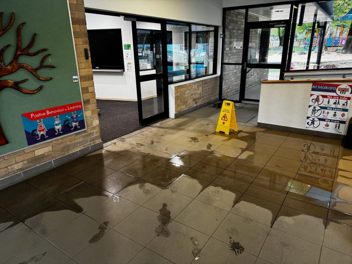 flooded school foyer