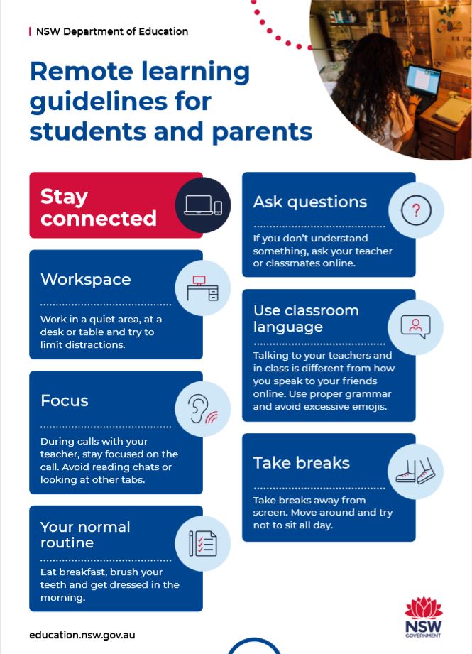 NSW Department of Education remote learning guidelines list.