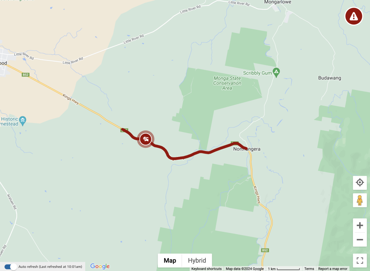 A LiveTraffic NSW map showing the location of a crash
