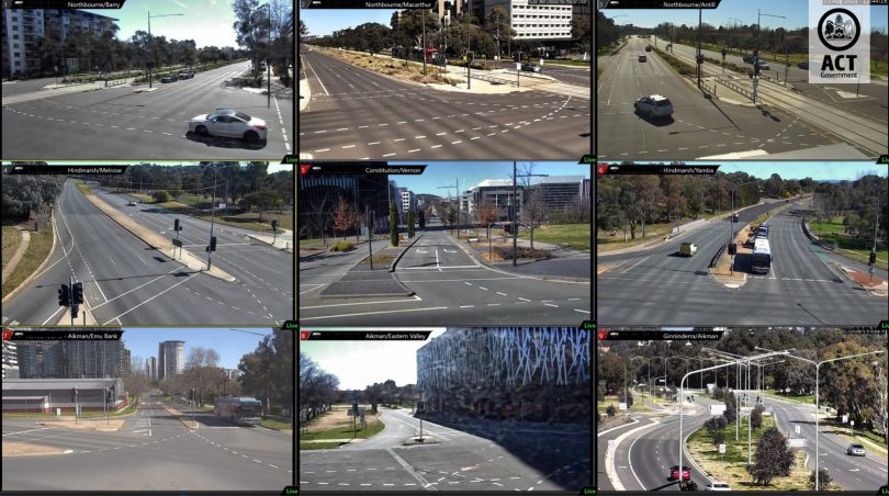Images from ACT traffic cameras showing empty streets