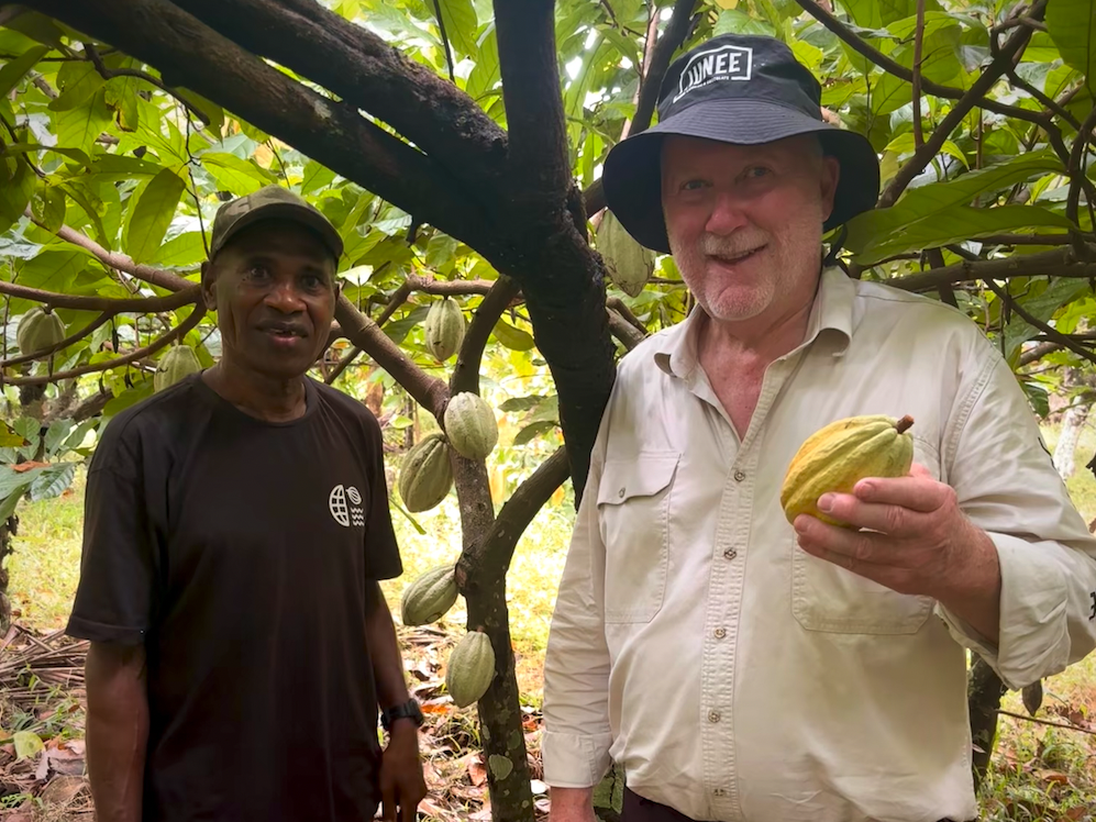 two men at a cacao plantation